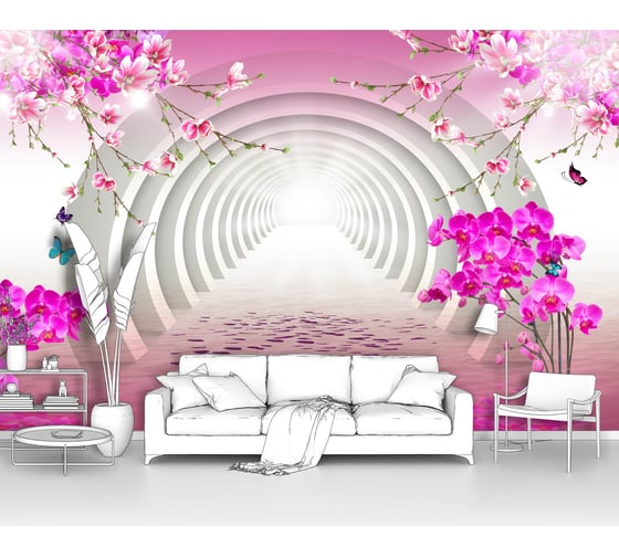 Изображение товара Фотообои 3d абстракции цветы "Орхидеи, сакура и тоннель" 300x195 ШxВ ООО Первое ателье pw94068-3