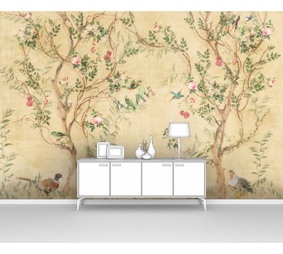 Изображение товара Фотообои серии дерево "Фазаны под цветущими деревьями" 300x205 ШxВ ООО Первое ателье pw109028-3