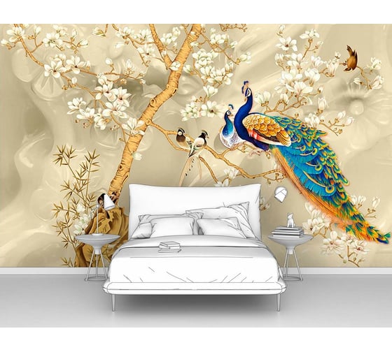 Изображение товара Фотообои птицы "Павлины на дереве" 160x100 ШxВ ООО Первое ателье pw96216-1