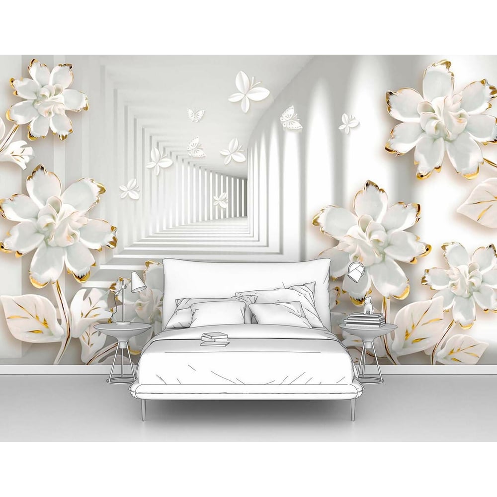 Изображение товара Фотообои 3d абстракции цветы Белый туннель с цветами 300x190 см покрытие влагостойкое