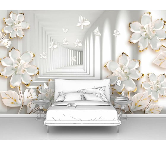 Изображение товара Фотообои 3d абстракции цветы "Белый туннель с цветами" 300x190 ШxВ ООО Первое ателье pw96176-3