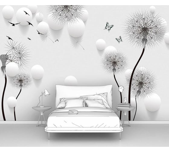 Изображение товара Фотообои 3d абстракции цветы "Колючие одуванчики с шарами" 150x100 ШxВ ООО Первое ателье pw96090-1