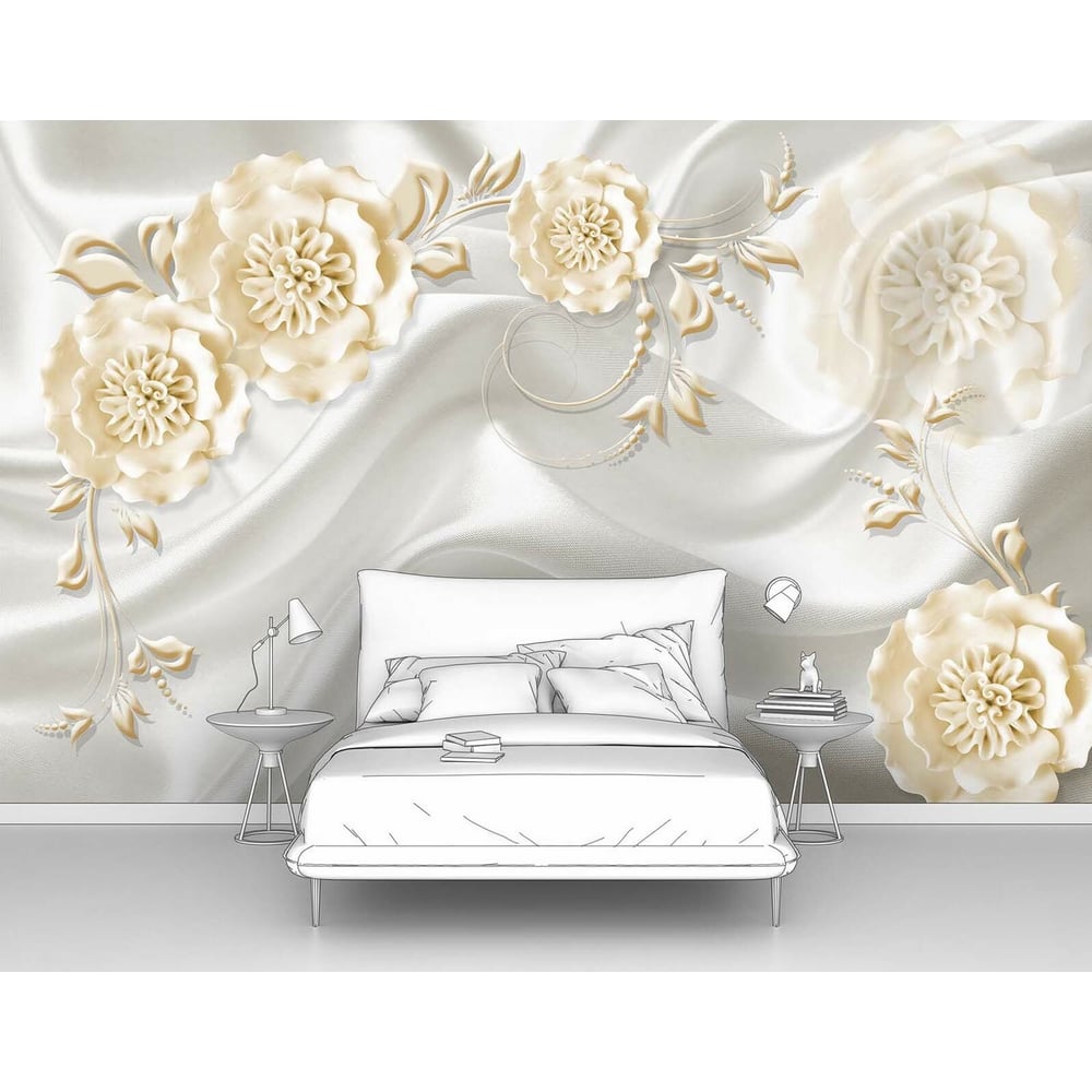 Изображение товара Фотообои 3d абстракции Белые ажурные цветы на шелке 160x100 см