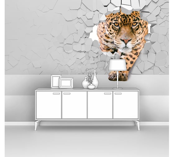 Изображение товара Фотообои животные лофт "Леопард из стенки" 400x220 ШxВ ООО Первое ателье pw73798-4