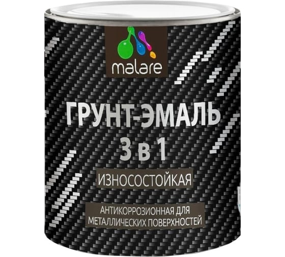 Изображение товара Грунт-Эмаль MALARE 3 в 1 по ржавчине, полуматовая, графитово-серый(темный), 0.9 кг 7930085244064