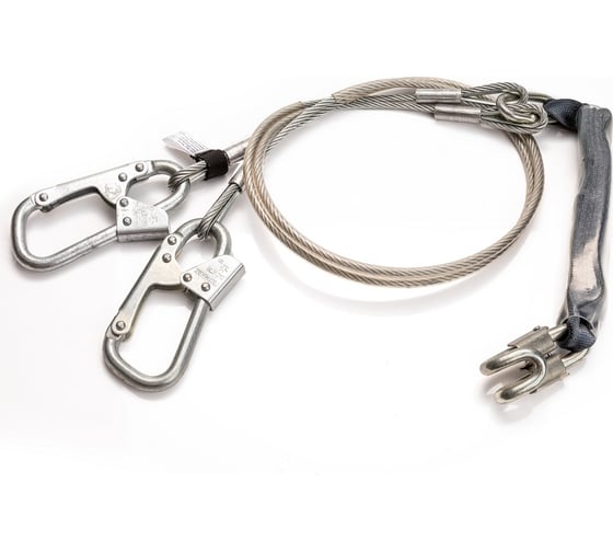 Изображение товара Двуплечий строп из стального троса в защитной оболочке с амортизатором и карабином МОЛОТ Бда 2К1 и Кбс Строп Бда 2 К1 и Кбс