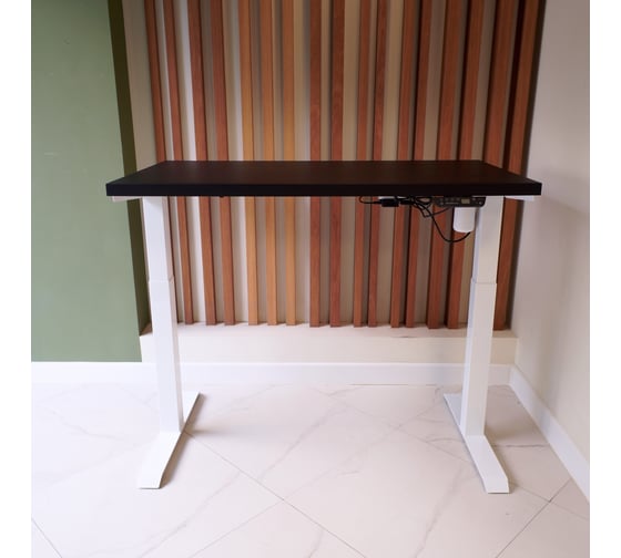 Изображение товара Стол с регулируемой высотой StolStoya МОТОР UP подстолье белое и столешница МДФ эмаль Черная, 120x65 SE211I120WB