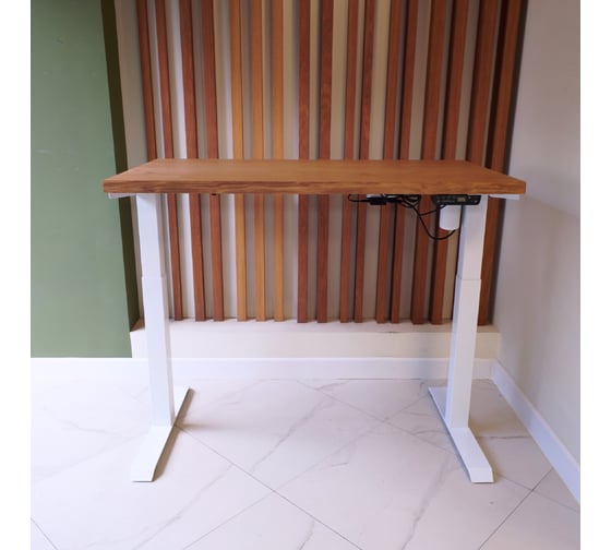 Изображение товара Стол с регулируемой высотой StolStoya МОТОР UP подстолье белое и столешница МДФ шпон Дуб европейский SE211I120WDE