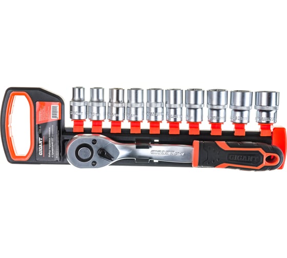 Изображение товара Набор торцевых головок с трещоткой Gigant 1/2", 11 предметов, 56 зубьев, размеры 10-22мм, GAS 11