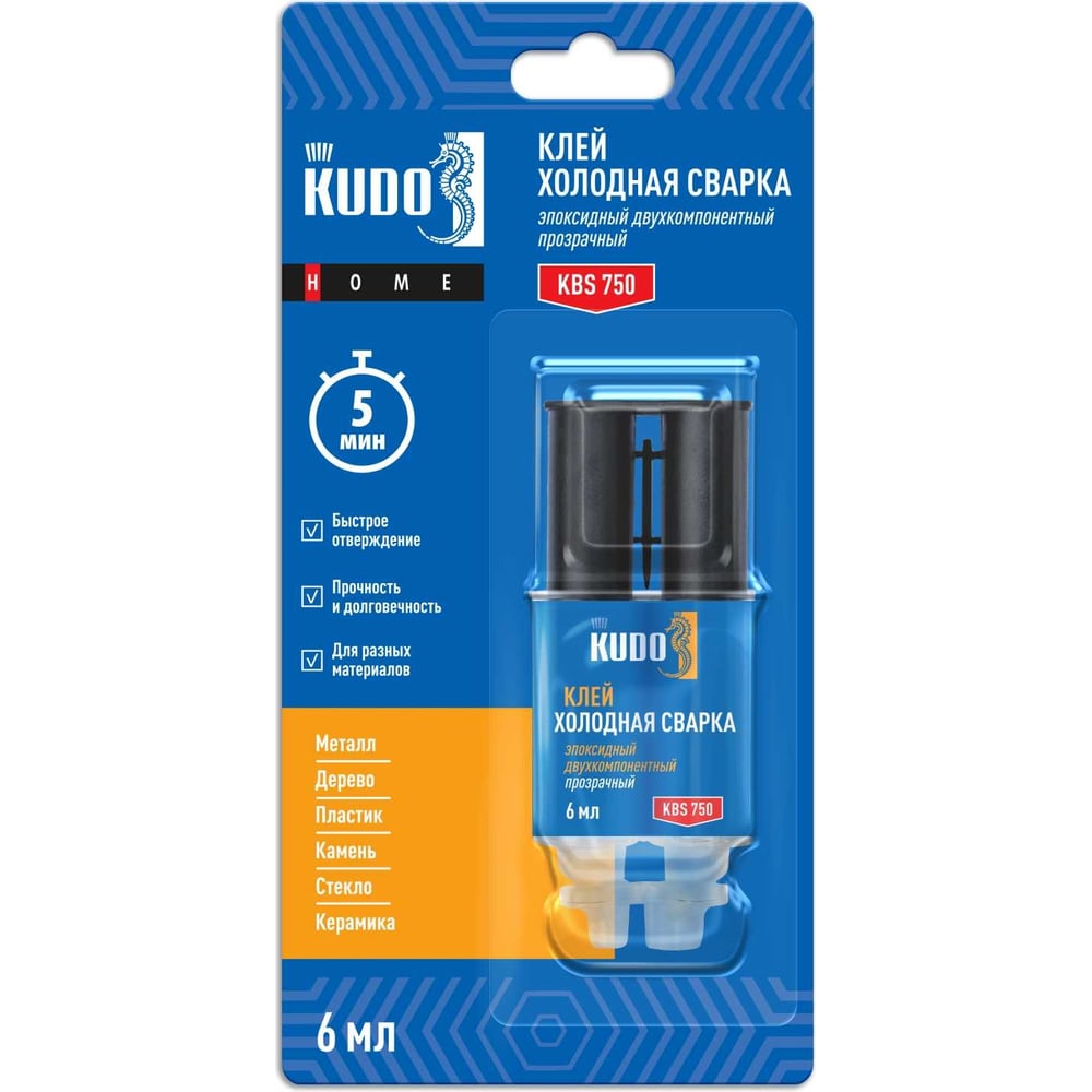 Изображение товара Клей эпоксидный холодная сварка 2К прозрачный KUDO KBS-750 6 мл