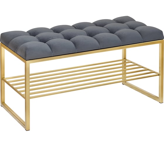 Изображение товара Банкетка GreenWeen RUBY MINI, золотая, обивка Mouse Grey, каретная стяжка GW-RUBYMINI-MG-850G-K