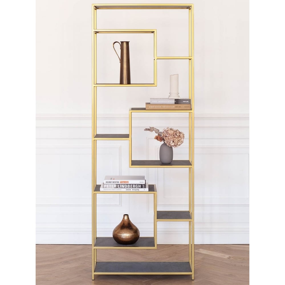 Изображение товара Стеллаж GreenWeen OLIVIA золотой антрацит 1950x700x300 стеклополки