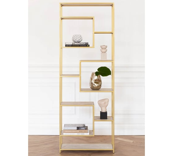 Изображение товара Стеллаж GreenWeen OLIVIA, золотой, полки керамика Ivory 1950x700x300 GW-OLIVIA-G-KI