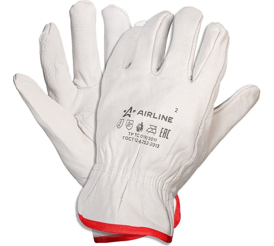Изображение товара Водительские перчатки Airline, натуральная мягкая кожа, размер L, белые ADWG104