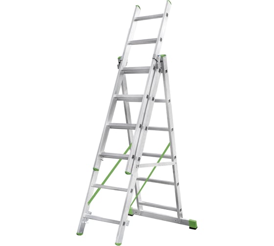 Изображение товара Алюминиевая трехсекционная лестница Новая Высота усиленная 3х6 ступеней 2230306