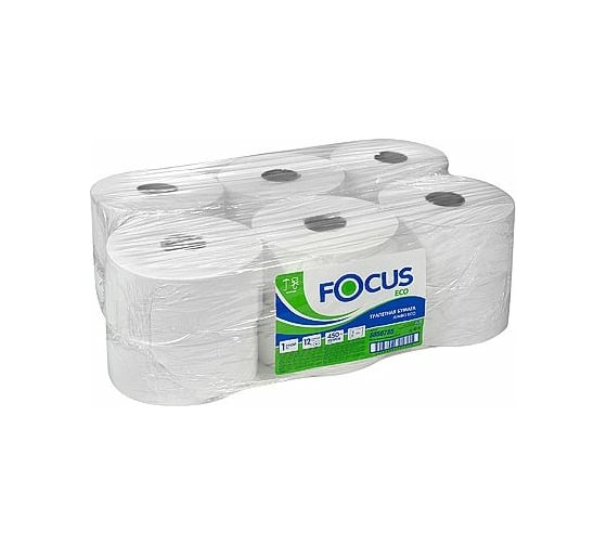 Изображение товара Туалетная бумага Focus JUMBO ECO 1-слой, 450 м в рулоне 12 Н95хD200 мм, белая H-5050785n