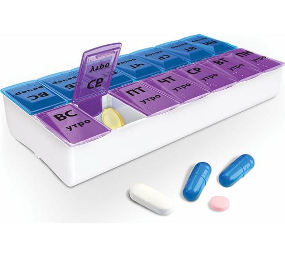 Изображение товара Таблетница - контейнер для лекарств и витаминов DASWERK 7 дней/2 приема, большой объем 630844