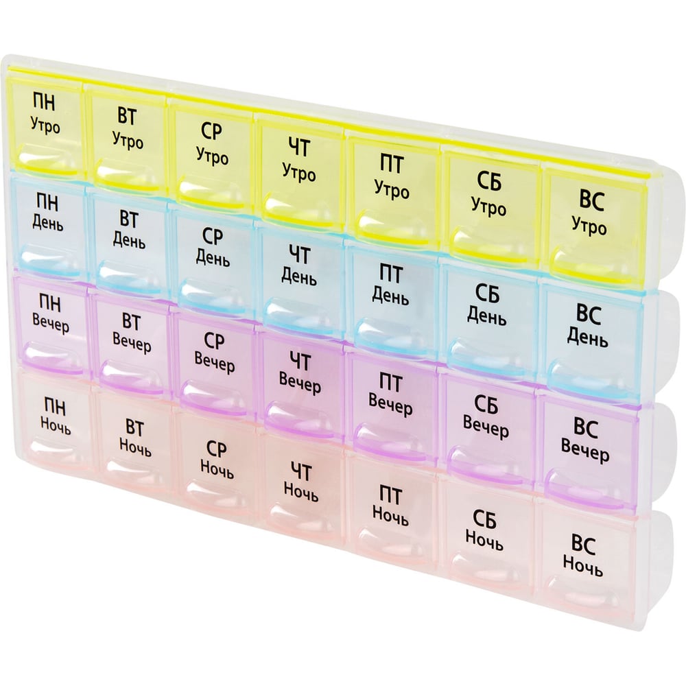 Изображение товара Таблетница-контейнер DASWERK 630845 7 дней/4 приема Изображение товара Таблетница-контейнер DASWERK 630845 7 дней/4 приема