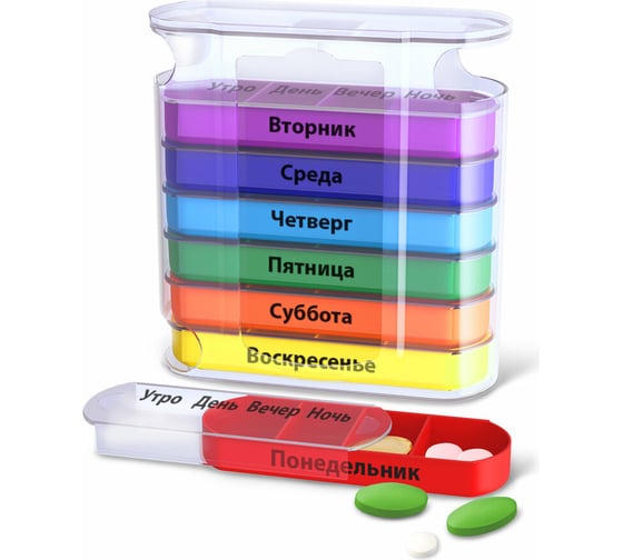 Изображение товара Таблетница-органайзер для лекарств и витаминов DASWERK 7 дней/4 приема clear 630846