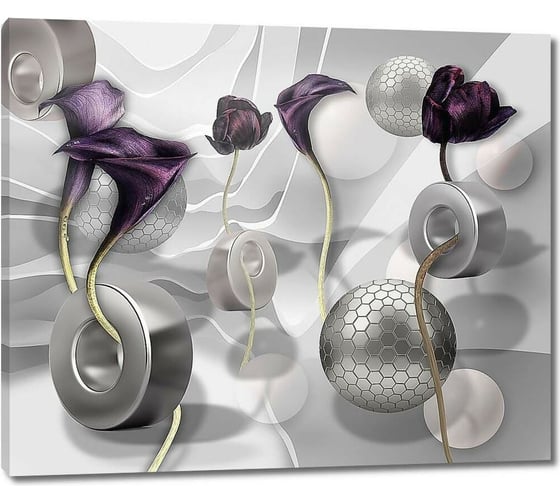 Изображение товара Картина Первое ателье "Цветочная абстракция с шарами и шайбами" 60x50 ШxВ ps98641-3
