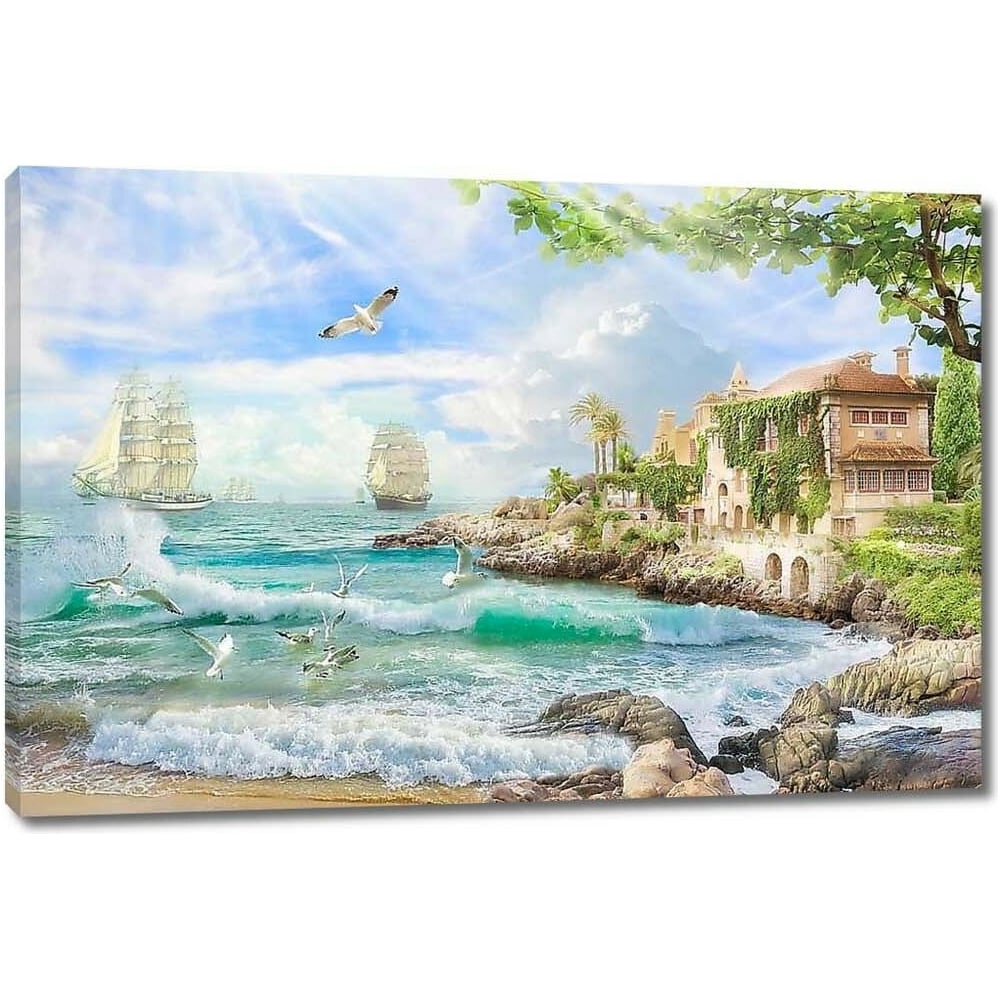 Изображение товара Картина на холсте Южный городок на берегу моря 80x53 см стиль реализм