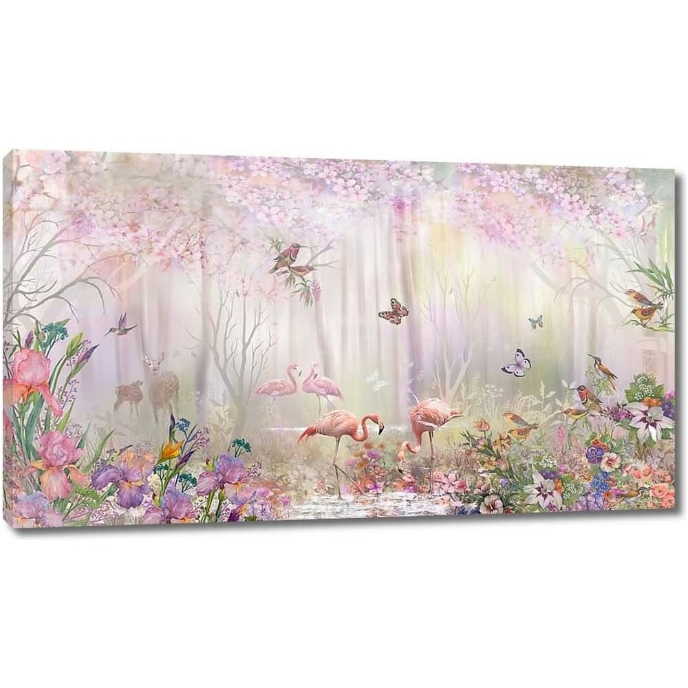 Изображение товара Картина на холсте Фламинго на озерце в цветах 80x45 см