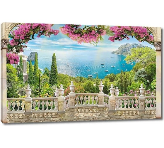 Изображение товара Картина Первое ателье "Терраса с цветами и видом на море" 60x38 ШxВ ps28067-3