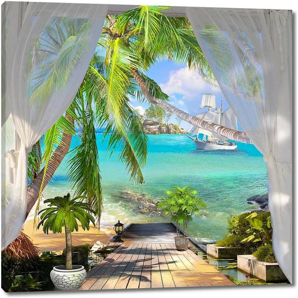 Изображение товара Картина Первое ателье 'Терраса с пальмами на берегу' 115x115 см