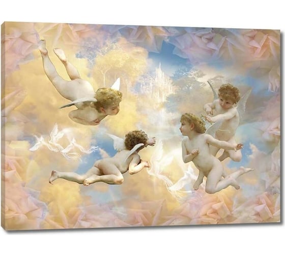 Изображение товара Картина Первое ателье "Четыре ангелочка в небе с райскими птицами" 80x60 ШxВ ps28526-4