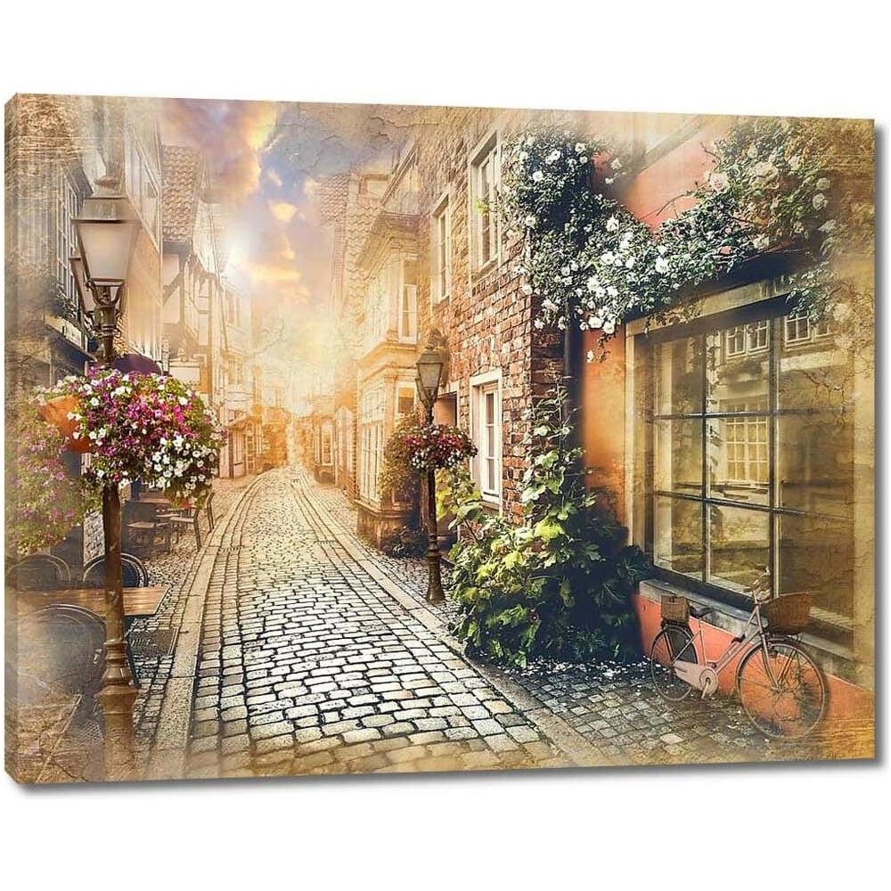 Изображение товара Картина Яркий закат на узкой улочке 60x48 см на холсте в стиле реализм