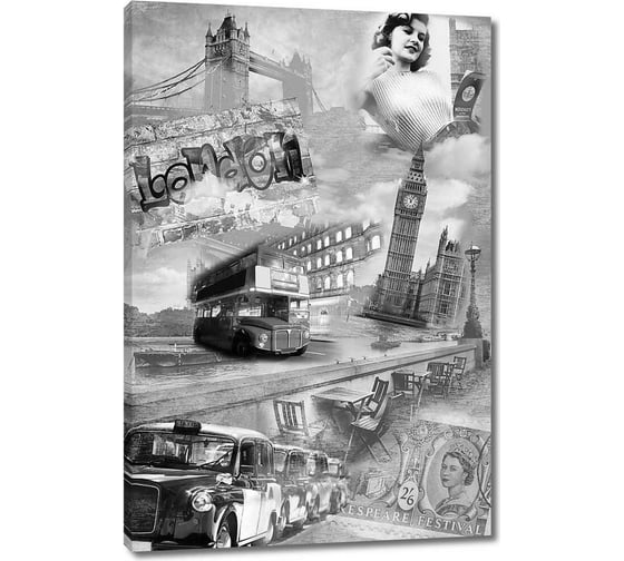 Изображение товара Картина Первое ателье "Черно-белый коллаж со старинной архитектурой" 60x90 ШxВ ps28762-3