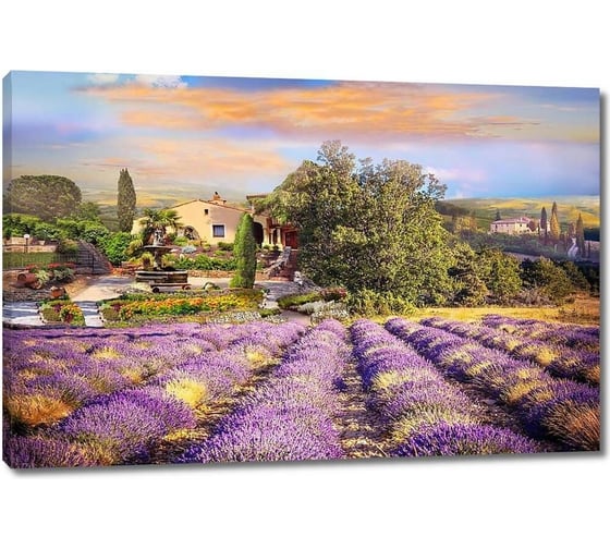 Изображение товара Картина Первое ателье "Фиолетовые цветочные поля рядом с городом" 90x60 ШxВ ps28688-2