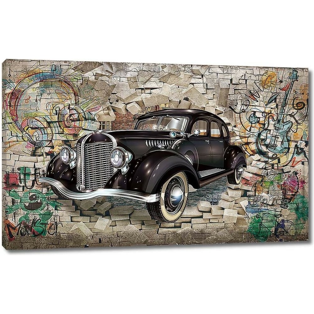 Изображение товара Картина Первое ателье Ретро автомобиль на фоне граффити 115x72 см