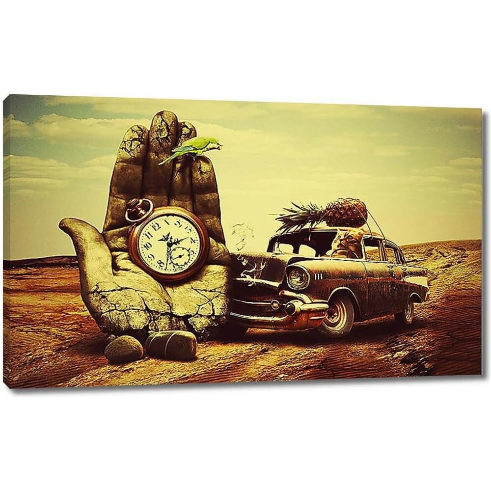 Изображение товара Картина на холсте Первое ателье ретро автомобиль и бетонная рука 98x60 см