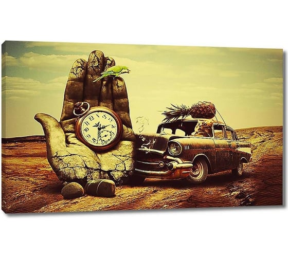 Изображение товара Картина Первое ателье "Ретро автомобиль врезается в бетонную руку времени" 60x37 ШxВ ps94976-3