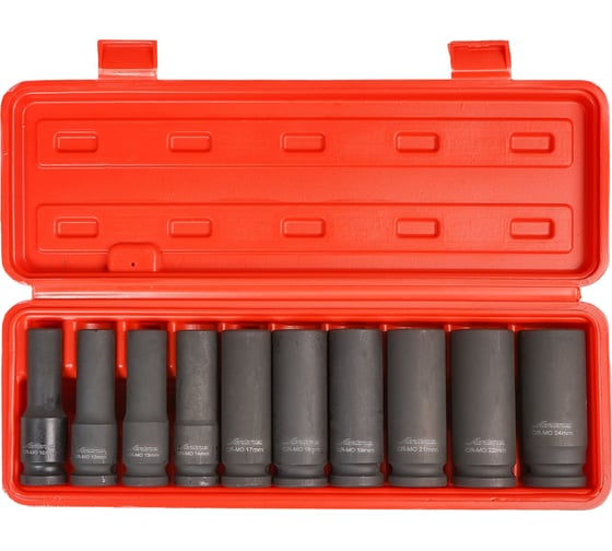 Изображение товара Набор головок ударных 10 шт, 10-24 мм, 78 мм, 1/2", пластиковый кейс Airline ATAS048