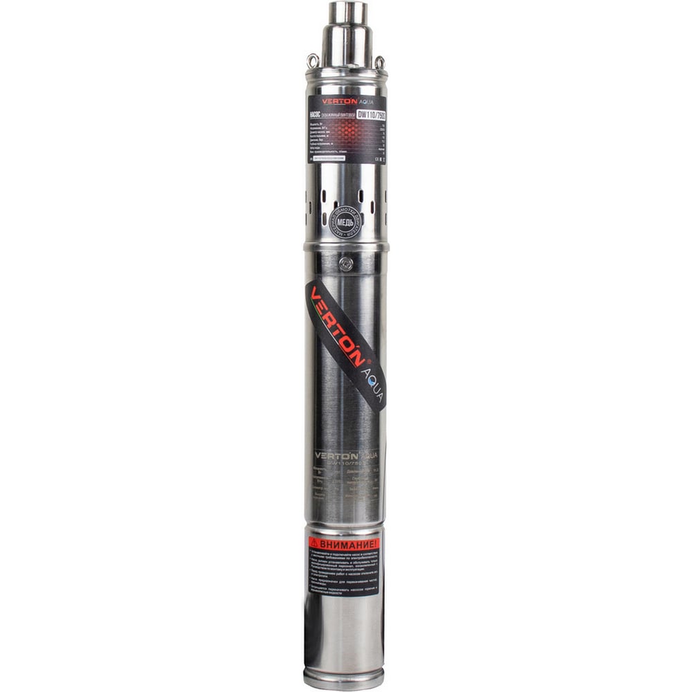 Скважинный винтовой насос VERTON DW110/750S (750Вт,Qmax 35л/мин,Hmax 110м,d насоса 76мм, верх.забор) 01.13295.13330