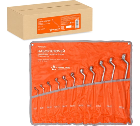 Изображение товара Набор накидных ключей Airline с изгибом, 11 предметов, сумка ATAH015
