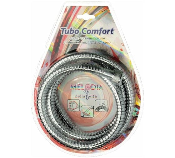 Изображение товара Шланг для душа Melodia della vita EXTRA FLEXIBLE ANTI-TWIST 1/2"х1/2" нерж. d14мм, L150 см, растягивающий MKPBL 34423