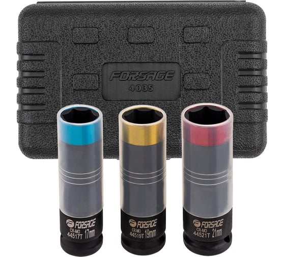 Изображение товара Набор головок ударных глубоких тонкостенных в защитном кожухе 3 шт Forsage 51209