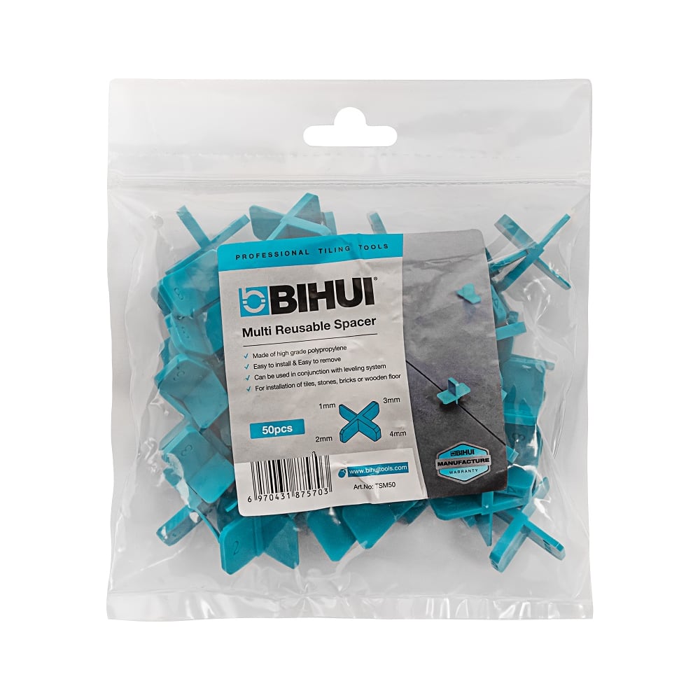 Изображение товара Многоразовые крестики для плитки BIHUI TSM50 50 шт универсальные 1, 2, 3, 4 мм