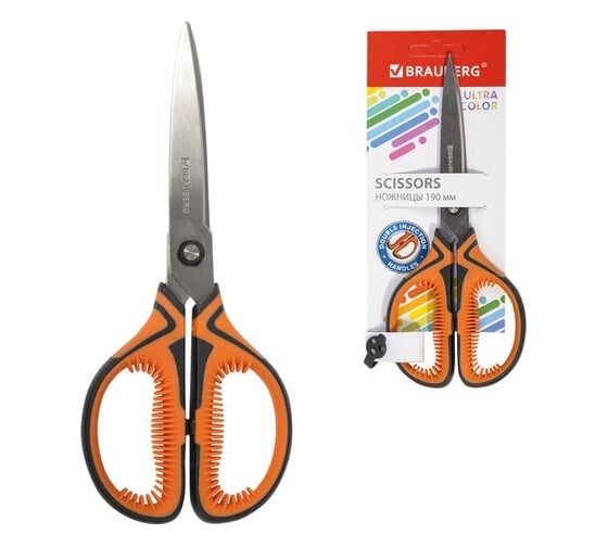 Изображение товара Ножницы BRAUBERG ULTRA COLOR 190 мм, ассорти, резиновые ребристые вставки 237456