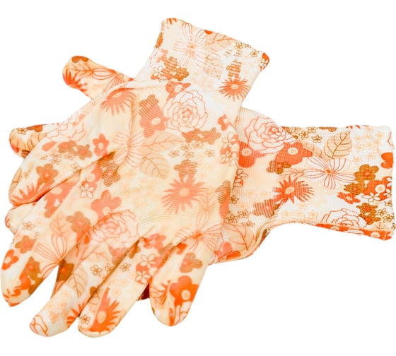 Изображение товара Садовые перчатки СПЕЦ Garden Flowers полиэстер, с прозрачным нитриловым покрытием, р. М/8 GF-PN-05M