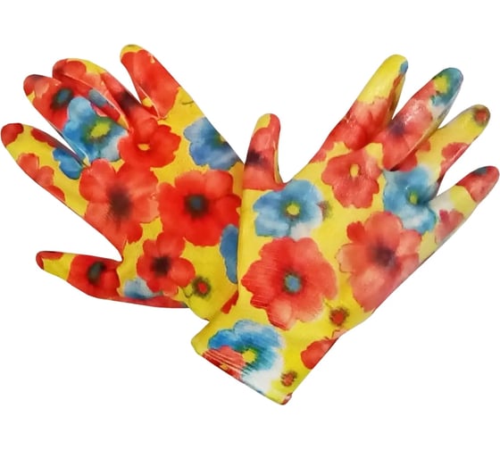 Изображение товара Садовые перчатки СПЕЦ Garden Flowers полиэстер, с прозрачным нитриловым покрытием, р. М/8 GF-PN-03M