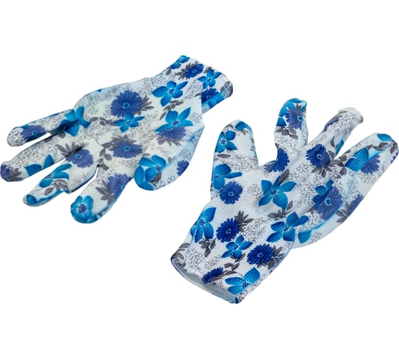 Изображение товара Садовые перчатки СПЕЦ Garden Flowers полиэстер, с прозрачным нитриловым покрытием, р. М/8 GF-PN-01M