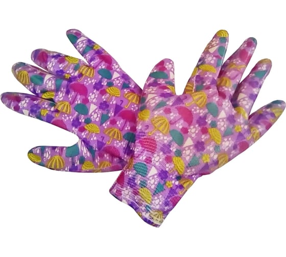 Изображение товара Садовые перчатки СПЕЦ Garden Flowers полиэстер, с прозрачным нитриловым покрытием, р. S/7 GF-PN-02S