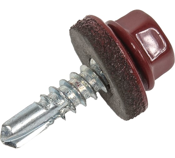 Изображение товара Кровельный саморез STARFIX 4,8x19 мм, цинк, шайба с прокладкой, PT3, RAL 3005, 100 шт. SMP2-39685-100