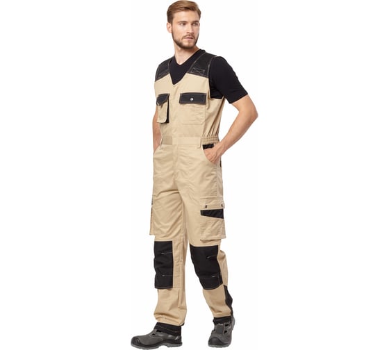 Изображение товара Полукомбинезон Эксперт Спецодежда Велар бежевый/черный, р.52-54, рост 182-188 6446000067379