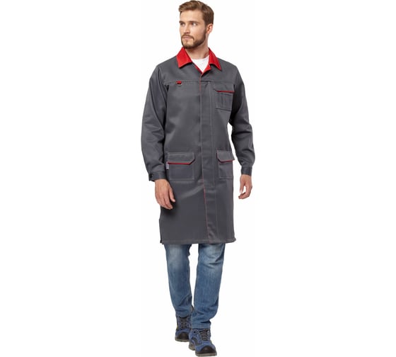Изображение товара Халат Эксперт Спецодежда Страйк серый/красный, р. 52-54, рост 182-188 6446000045339