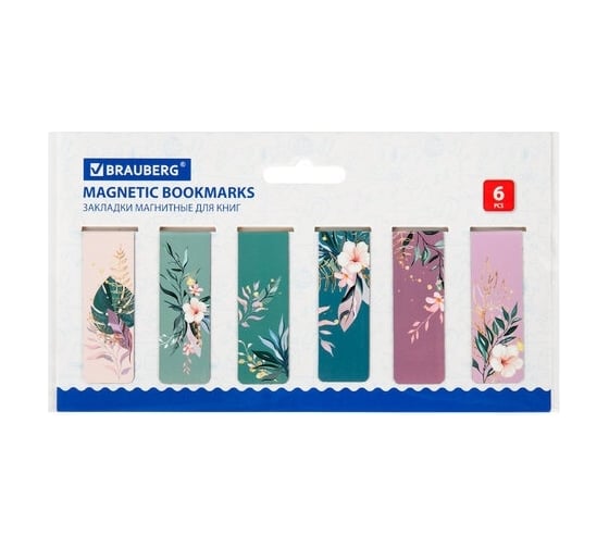 Изображение товара Магнитные закладки для книг BRAUBERG TROPICS набор 12 шт, 60x20 мм 113172